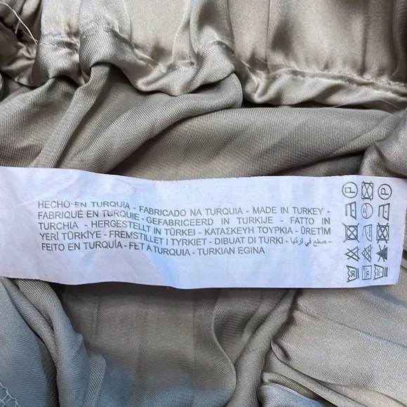 Zara Satin Pants Large Taupe Wide Leg Elastic Waist Lightweight Wrinkle Effect - Picture 15 of 16